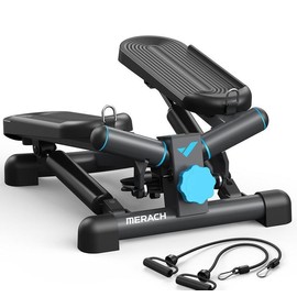 MERACH Steppers for Exercise, Space-saving Stair Stepper with Resistance Bands, Mini Stepper for Home And Office Use with 330 LBS Loading Capacity, Hydraulic Fitness Stepper with LCD Monitor - Color: black