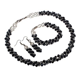 Treasure Bay Women's Crystal Beaded Necklace Set | Chunky Statement manmade Crystal Beaded Necklace, Bracelet and Earring Jewellery Set For Women Girls (Black)