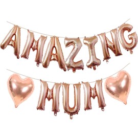 Happy Mother's Day Balloons - 16 Inch Mother's Day Inflated Foil Balloons Rose Gold Foil Balloons - AMAZING MUM - Mother’s Day Banner, Ideal for Mother’s Day Party Decor and Surprise