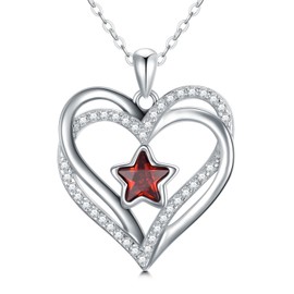 PARYFO Love Heart Necklace for Women 925 Sterling Silver with Birthstone Zirconia Heart Pendant Jewelry Valentines Anniversary Mother's Day Birthday Gifts for Women Mom