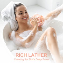 Toplive Shower Loofah Bath Sponge, Shower Sponge Exfoliating Mesh Pouf for Body Wash Back Scrubber, Rose Shape Bath Ball for Women Girls Men, Light Green and Light Pink