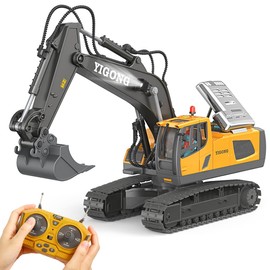 LUDILO Remote Control Excavator Toys for Ages 5-7, 11CH 2400mAh 2.4GHz RC Cars Construction Toy Truck Digger Metal Shovel Sound Light, Kids Boys Toys Age 4-6-8 Birthday Gifts for 5 6 7 8 Year Old Boys