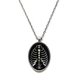 Victorian Vault Skeleton Rib on Black Ivory Cameo Gothic Steampunk Victorian Pendant on Chain