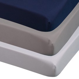 CaSaJa 3-Pack Fitted Crib Sheets Set for Baby Boys, Extra Soft Breathable 9" Deep Mattress Sheet for Standard Toddler Bed 28x52, Cozy Washable Microfiber Nursery Sheets, Navy/Charcoal Gray/Pale Grey