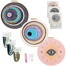 Myfelicity Embroidery Kits, 3 Adult Embroidery Bead Set, Evil Eye Pattern, Includes Embroidery Fabric, Thread, Needle, and Instructions…