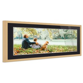 13x39 Frame Natural Wood with Black Mat | 16x42 Frame Matted to 13x39 | Display Your Artwork Under UV Acrylic Shatter Guard Front, with Foam Board Backing and Wall Hanging Hardware - Wood Frame