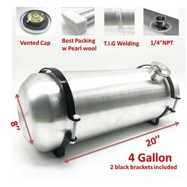 JSD 4 Gallons Gas Tank End Fill 8" x20" Spun Aluminum 1/4 NPT Outlet End Fill Fuel tank