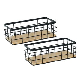 ABOOFAN 2pcs Wire Storage Basket Rustic Decorative Organizer Bins with Wood Base for Bathroom Kitchen and Vanity Essentials Stylish and Functional Storage