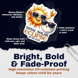 (2 Pack) Solar Eclipse Stickers Sticker - Funny Sun and Moon Stickers - 2 Pack - 5 Inches - Made in USA - PLDFS11167