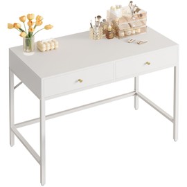 SUPERJARE Vanity Desk with Drawers, 31.5 inch Computer Desk, Modern Simple Home Office Desks, Makeup Dressing Table for Bedroom - White