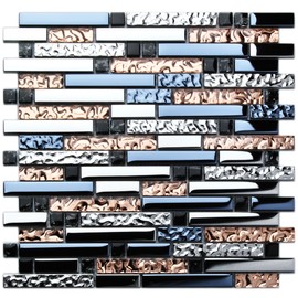 TST Mosaic Tiles Crystal Glass Tile Rose Gold Interlocking Chrome Silver Black Ink Blue Mosaic Bath Kitchen Fireplace Decor TSTGT107 (5 Square Feet)