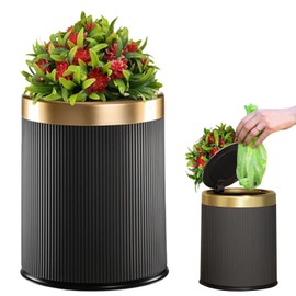 Dog Poop Trash Can Outside, Dog Waste Container, Plant Styled Small Outdoor Trash Can with Lid, 2.6 Gal, Drak Grey