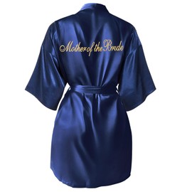 Yueshop Bride Gown Kimono Robes, Bride Bridesmaid Team Bride Womens Robes Durable Satin Dressing Gown,Bridesmaid Morning Robes V-Neck Pyjamas for Bridal Wedding Party (Mother of the Bride (Navy Blue))