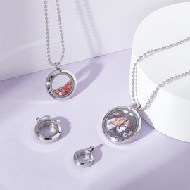 UNICRAFTALE 4Pcs 4 Sizes Living Memory Stainless Steel Crystal Photo Frame Locket Pendants Flat Round Floating Charm with Glass DIY Accessories for Jewelry Necklace Making