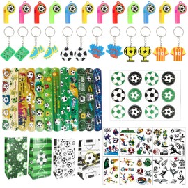 58 Pcs Football Party Bags Fillers,Football Party Favors Set Including Football Party Bags,Football Cartoon Stickers,Football Wristbands And Whistles,Football Party Favors for Kids Birthday Gift