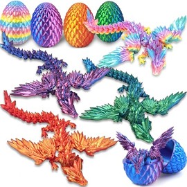 4PC 3D Printed Dragon Eggs with Wings for Teen Boys Fidget Classroom Treasure Box for Kids Goodie Bag Fillers Winged Dragon Dinosaur Eggs Toy Office Desk Decor for Adult Easter Basket Stuffers Gifts
