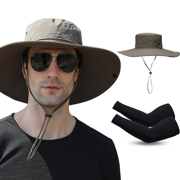 Sombrero sol Hombre,con Mangas para Brazos UV,Gorra de Pescador Hombre,Gorra