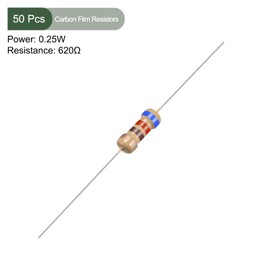 YOKIVE 50pcs Carbon Film Resistors 1/4W 620 Ohm 5% Tolerance Resistors for DIY Electronic Projects 4 Color Bands 45x2.2mm