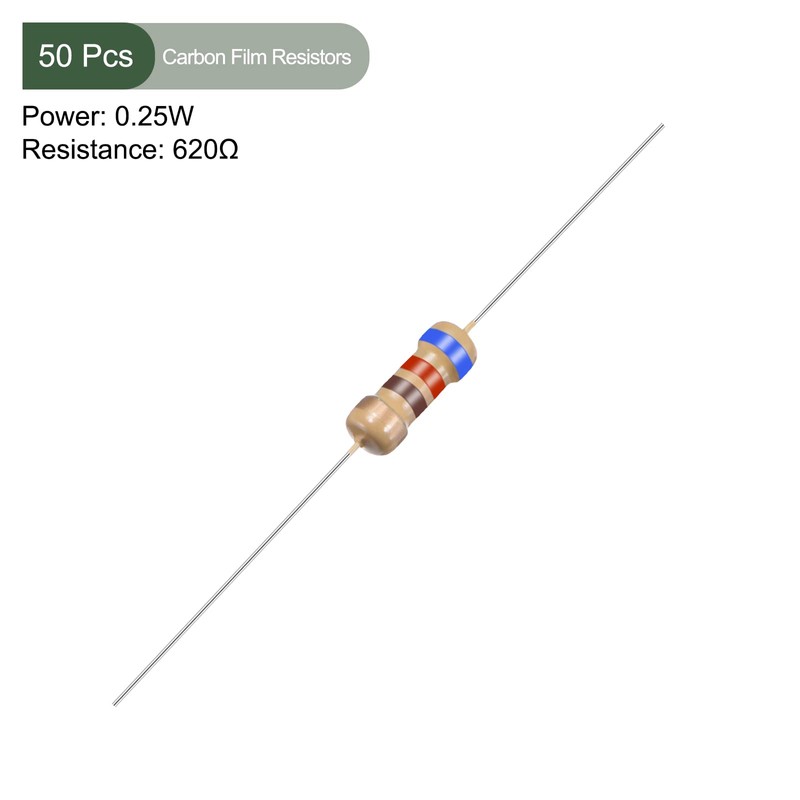 YOKIVE 50pcs Carbon Film Resistors 1/4W 620 Ohm 5% Tolerance