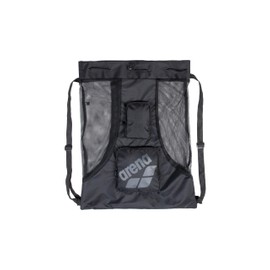 Arena All Set Swim Sack Mesh Bag Pool Beach Gear Drawstring Satchel for Swim Accessories Quick Dry Polyester Equipment Tote for Swim Team Practice, Black, 40 Liters