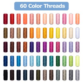 60 Colours Sewing Thread for Sewing Machine, Yarn 250 Yards/Rolls 100% Polyester Sewing Thread, Thread Set with Needles, Threader and Pins