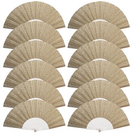 12 Pack Handheld Fan,Folding Hand Glitter Fan with Shining Transparent Fan Rib – Ideal for Wedding, Church, Festival, Dance, Tea Party, Club, and EDM Accessories, Light Gold