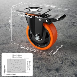 4 Inch Caster Wheels, Casters Set of 4, Heavy Duty Casters with Brake 2200 Lbs, Locking Industrial Swivel Top Plate Casters Wheels for Furniture and Workbench Cart(Two Hardware Kits Include)