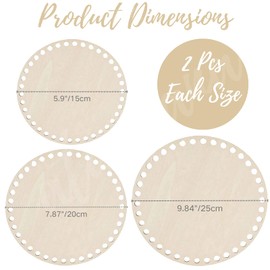 6PCS Wooden Basket Bottoms of 3 Sizes, Atarvana Round Crochet Base Shapers 5.9",7.9", 9.8" with Holes for DIY Knitting, Weaving & Purse Making Crafts