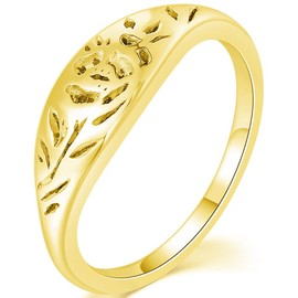 Jude Jewelers Stainless Steel Classic Dainty Plain Floral Style Wedding Engagement Promise Statement Anniversary Ring (Gold, 13)