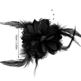 Shengxi Flower Hair Clip, Corsage Feather Hair Clip, Flower Flowers, Hair Accessories, Women's Hair Clip, Flower Roses Hair Pins, Hair Accessories for Women, Girls, Wedding, Prom, Party (Black)
