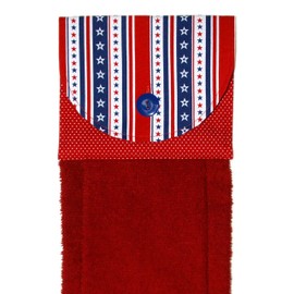 Red Hanging Hand Towel - Patriotic Stars & Stripes Print With Red Plush Towel - Handmade by Green Acorn Kitchen