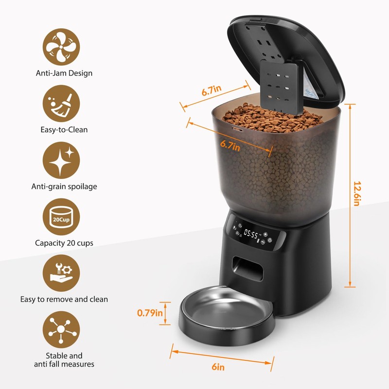 Automatic Cat Feeder, Cat Food Dispenser with Stainless Steel Bowl,