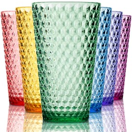 Bravario Laguna Plastic Drinking Glasses, Premium Quality Durable BPA-Free Water Tumblers, Dishwasher-Safe, Stackable Cups in Assorted Colors, 18 oz Set of 6