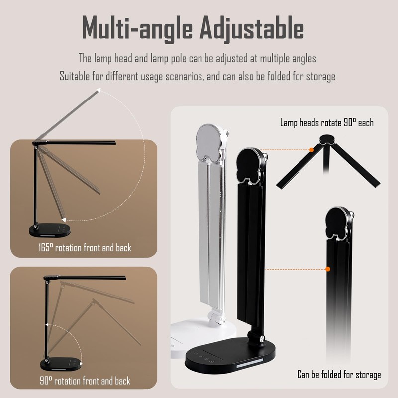 kvppvt LED Double Head Desk Lamp with Night Light, 5