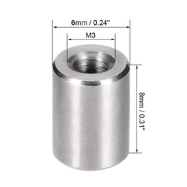 sourcing map M3 Round Connector Nuts, 304 Stainless Steel Coupling Nut 8mm/0.31inch Length,Pack of 20