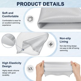 M METERXITY 6-Pack Silicone Swim Cap, 7.3" Opening 7.9" H Durable Swimming Hat Unisex Non-Slip Waterproof Swimming Caps for Pool Training [Silver]