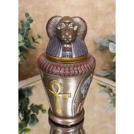 Ebros Ancient Egyptian Gods and Deities Hapi Canopic Jar Urn Statue 5.75" H Four Sons of Horus with Winged Scarab and Ankh Base Figurine Storage Box Kingdom Egypt Collectible Decor
