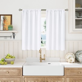 BGment Pure White Curtains 40 Inches Length for Kitchen Windows - Short Cafe Drapes with Rod Pocket Privacy Protection for Bathroom Bedroom Home Decor, 2 Panels, 42 x 40 Inch