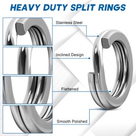 SILANON Fishing Split Rings Stainless Steel Lure Rings Flattened Hyber Wire Split Rings for Fishing Lures Solid Snap Rings Saltwater Terminal Tackle Connector 22-145LB 100pcs