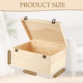 YAYODS Wooden Box with Hinged Lid, 13.7 x 9.8 x 6.7 Inch Unfinished Wood Storage Box, Large Wooden Keepsake Boxes for Crafts Art and DIY Hobbies, Jewelry, and Home Storage