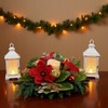YULETIME 18-in Centerpiece with Flameless LED Candle Holder, Red Magnolia
