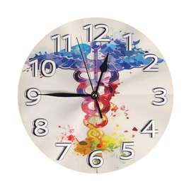 Silent Non-Ticking 10-Inch Wall Clock Watercolor Medical Art Doctor Nurse Round Decorative Quartz Clock for Living Room,Bedroom,Kitchen