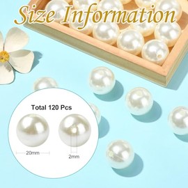 Ornazy - 120 cuentas de perlas imitadas de 20 mm con agujeros de perlas de imitación de acrílico blanco cremoso para manualidades, joyería, pulseras, pendientes, collar