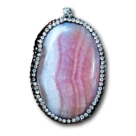 Sublime Gifts Botswana agate Crystal Healing Cut oval wrapped Gemstone Pendant with Metal Bail