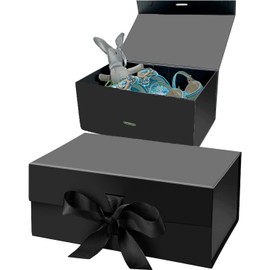 Black Gift Box with Bow, 23 x 17 x 7 cm, Reusable Gift Box, Gift Box, Packaging Box