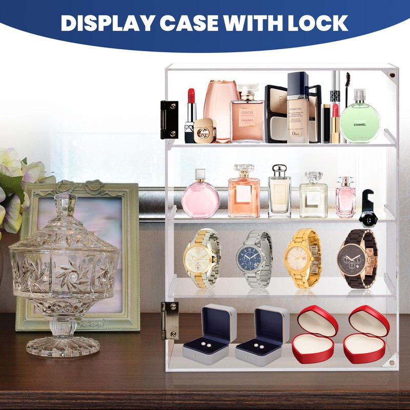 Acrylic Display Case with Lock Key, Removable 4-Tier Clear Acrylic