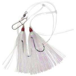 Uncle Mo’s Tackle - 10 Pack Fluke Flounder Killer Hi-Lo Rig – White Mylar Teaser for Saltwater – BKK Black Size 3/0 Octopus Hook - 30lb Heavy Duty Mono 2ft Long - Black Duo-Lock Snaps