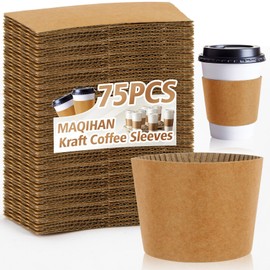 MAQIHAN 75PCS Coffee Cup Sleeves - Hot Coffee Sleeves Disposable Cold Drinks Iced Insulator Cozy Sleeve Coffee Shop Essential Corrugated Paper Insulated Hot Beverage Hand Protection Sleeve Fit 12-20oz