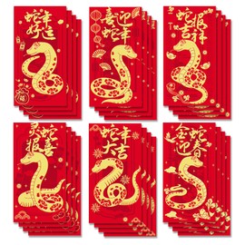Chinese New Year 2025 Snake Lunar Red Envelopes, Large Lucky Money Envelopes for Adults, Kids, Couples, Festival Celebration, 24pc/set, Traditional Design