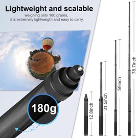 2-Meter/6.5-Foot Retractable Carbon Fiber Invisible Selfie Stick for Insta360 ONE X5 X4 X3 R RS X Insta 360 GO 2 3,for Go Pro Max Hero 13 12 11 10 9 8 7 DJI Action 3 4 Pocket 3 (Yellow)
